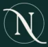 Minimalist white serif letter N brand logo enclosed in a circle on a dark green background.